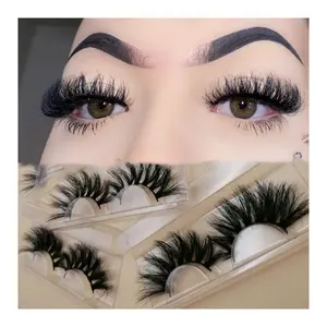 High Quality Custom 25mm Eyelash 3d Fluffy Private Label Real Russian Strip Mink Lashes Natural Wholesale