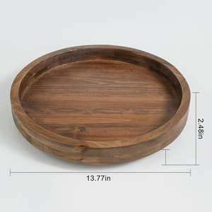 ถาดเสิร์ฟไม้เนื้อแข็งทรงกลม สีวอลนัท 35x35x6 ซม. สำหรับชา กาแฟ เค้ก ผลไม้ ใช้ในครัวเรือน - Product Image 3