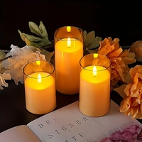Bougie pilier LED sans flamme en acrylique doré 3D à effet vacillant, fonctionnant sur piles, pour mariage, Noël, décoration de la maison