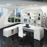 Ensemble de meubles modernes Bureau simple en marbre Blanc Bureau d'ordinateur de patron avec tiroir Bureau de direction