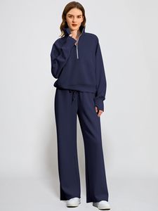 Women's <b>2</b> <b>Piece</b> Fleece Tracksuit Set Full Sleeve Zipper Stand Collar Loose Fit Solid <b>White</b> Casual All Seasons Sport Wear - Product Image 3