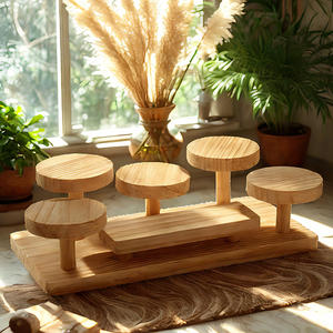 Support de rangement <span class=keywords><strong>à</strong></span> double niveau en bois massif pour bureau échelle de maternelle petits ornements présentoir <span class=keywords><strong>à</strong></span> fleurs support d'organisation - Product Image 4