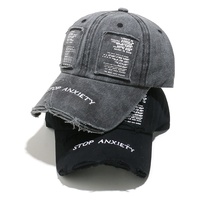 Casquette de baseball vintage 6 panneaux style américain 100 % coton broderie machine délavée déchirée effet usé protection solaire