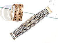 Bijoux bohèmes en crin de cheval fermoir magnétique Bracelet en cuir fait à la main multicouche Bracelet en cuir imprimé léopard pour femmes