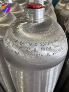 46.4L 150Bar/200Bar Vide En Aluminium <span class=keywords><strong>Gaz</strong></span> Industriels Étalonnage <span class=keywords><strong>Gaz</strong></span> Cylindre <span class=keywords><strong>Grande</strong></span> Taille DOT/ ISO7866 /KGS Certification - Product Image 4