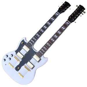 Guitarra para Zurdos Flyoung, Precio Económico, Blanca, Doble Mástil, 6 + <span class=keywords><strong>12</strong></span> <span class=keywords><strong>Cuerdas</strong></span>, Guitarra Eléctrica con Herrajes Dorados - Product Image 1