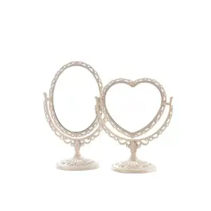 Specchio da tavolo girevole per trucco a forma di cuore su entrambi i lati specchio da comò in plastica specchio cosmetico di lusso moderno