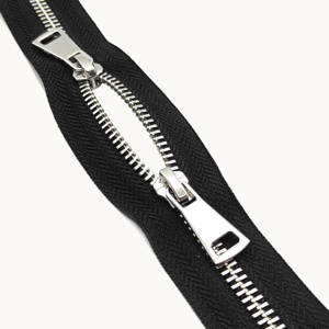 Vente en gros personnalisée 5 #   <span class=keywords><strong>Fermeture</strong></span> éclair bidirectionnelle en métal, dents en laiton, noire, écologique, durable, à verrouillage automatique, <span class=keywords><strong>double</strong></span> ouverture - Product Image 3