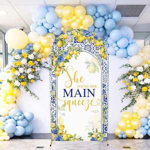 Limon mavi çini kemer zemin elastik Spandex stokta 2 taraflı yuvarlak üst gelin duş düğün süslemeleri için - Product Image 3