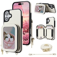 Étui portefeuille à fermeture éclair pour iPhone 17/16 Plus/15 Pro Max, coque de téléphone avec porte-cartes bandoulière pour iPhone 15 Plus