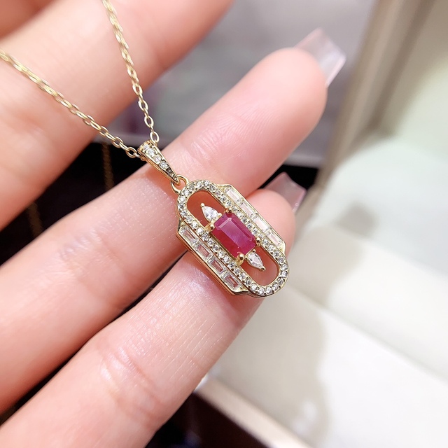 Discount 925 Sterling Silver Pendant Gold Plated Natural Ruby Wedding Anniversary Gift for Women