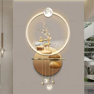 Home Decoration Luxury LED Light Painting Fish Painting Deer Carving Painting With Lamp Wall Art