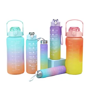 Büyük kapasiteli plastik BPA ücretsiz 3 in 1 2L 900ml 300ml zaman işaretleyici suyu spor spor içme suyu şişesi saman ile