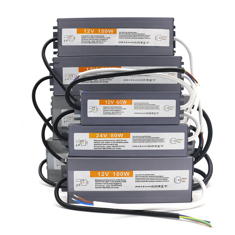 DC12V 24V IP67 su geçirmez aydınlatma Transformers dış mekan aydınlatması için 12V güç kaynağı 10W 20W 30W 45W 60W 100W 200W 300W LED sürücü