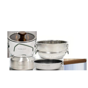 Juego de utensilios de cocina para acampar al aire libre Buerk, olla de acero inoxidable SUS304 con tapa de vidrio, portátil para varias personas - Product Image 3