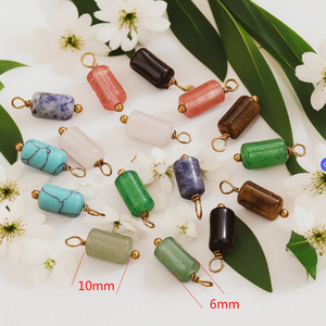 Pendentif Breloque Cylindre Baril en Acier Inoxydable Plaqué Or PVD pour la Fabrication de Bijoux |   Œil de tigre, turquoise, agate, onyx, améthyste - Product Image 3
