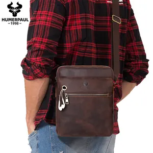 HUMERPAUL New Design Retro Genuine Leather Shoulder Anti-Theft Wholesale Dropship Men Cross-Body Bag Messenger