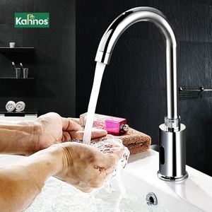 Robinet de salle de bain à capteur, sans contact, en laiton, mitigeur, finition or brossé, montage sur plan, eau chaude et froide, économie d'eau, noyau de valve en céramique, infrarouge - Product Image 1