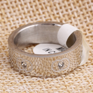Stainless Steel Titanium <b>Ring</b> Geometric Shape Double O Design Pave Setting <b>Diamond</b> Encrusted Unisex Gift Jewelry - Product Image 4