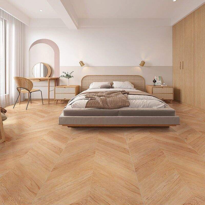 Cream-style Fishbone Wood-Grain Ceramic Floor Tiles 600x1200mm Non-Slip ...