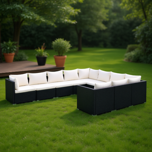 Ensemble de salon de jardin en rotin noir avec structure en acier thermolaqué, mobilier d'extérieur pour jardin, design contemporain - Product Image 2