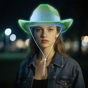 Tùy chỉnh unisex ánh sáng lên mũ cao bồi nhấp nháy <span class=keywords><strong>EL</strong></span> vành vui vẻ hat cho đám cưới prom tiệc sinh nhật Halloween Giáng sinh phục sinh - Product Image 3