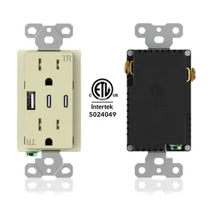 Leishen ETL Listé 5V/6A USB-A + Type-C USA Standard 15 Amp Duplex Prise murale résistante à l'inviolabilité Prise de courant de charge