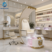 Fauteuil de pédicure et de manucure de luxe inclinable pour salon de beauté, avec fonction spa et bain de pieds lumineux