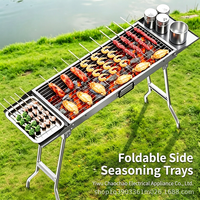 Barbecue rectangulaire pliable en acier inoxydable, barbecue portable pour le camping, étagères latérales, grille de cuisson double pliable pour la viande