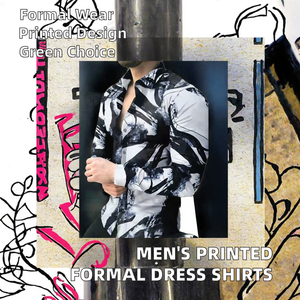Chemises habillées décontractées élégantes pour hommes, imprimées en 3D, en sergé, à simple boutonnage, à manches longues - Product Image 2