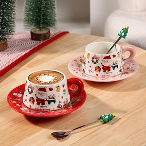 300ml Ins Creative Retro <span class=keywords><strong>Precio</strong></span> barato Navidad Cerámica Café Té <span class=keywords><strong>Tazas</strong></span> y platillos Set con cuchara - Product Image 4