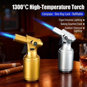 Encendedor de antorcha con brújula, mini, <span class=keywords><strong>a</strong></span> prueba de viento, llama de chorro, recargable con butano, ventana visible, para camping al aire libre, encendedor de cigarros y moxibustión - Product Image 3