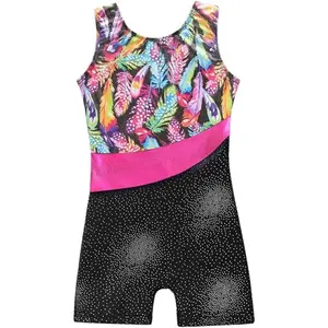 Tank Black Sublimation Feather Kids Gymnastics Practice Girls Leotards Training Attire Leotard