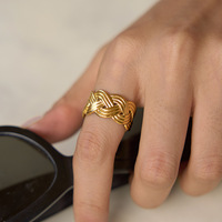 Bague ouverte minimaliste en acier inoxydable plaqué or 18 carats, torsadée, creuse, style corde, non-ternissable, pour femme