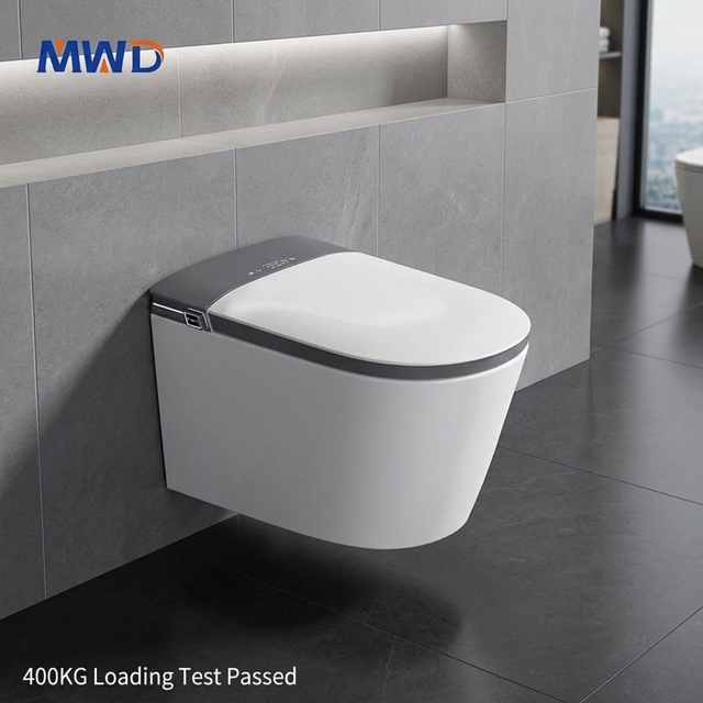 Smart Wall Mounted Toilet Built-in Water Tank With Laser Projection Foot Sensation Flushing One Piece Bidet Toilet for Bathroom