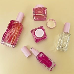 Luxurious Cosmetic Eye Cream Glass Lotion 40ml 50ml 120ml 150ml <b>Pink</b> Clear <b>Bottle</b> with Press Pump Screen Printing - Product Image 1