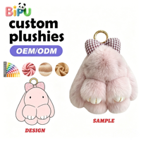 Porte-clés en peluche mini lapin en gros, rembourré en coton PP, fourrure de lapin Rex, porte-clés animal en peluche, fabricant OEM de pendentifs en peluche