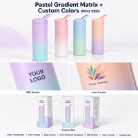 Bouteille d'eau isotherme en acier inoxydable à double paroi sous vide, 600 ml, dégradé pastel lilas turquoise, avec poignée