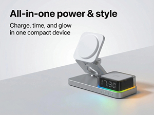 Estación de Carga Inalámbrica Magnética Plegable con Reloj Despertador Digital y Luz Nocturna Ambiental RGB, <span class=keywords><strong>Cargador</strong></span> Rápido de 15W <span class=keywords><strong>para</strong></span> Reloj y AirPods - Product Image 2