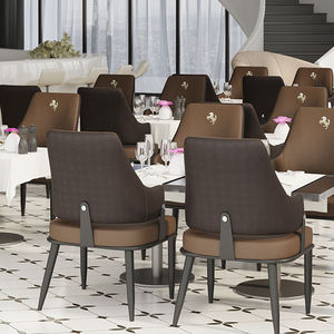 Sedia da Pranzo Moderna di Lusso <span class=keywords><strong>in</strong></span> Stile Francese con Rivestimento <span class=keywords><strong>in</strong></span> <span class=keywords><strong>Pelle</strong></span>, Struttura <span class=keywords><strong>in</strong></span> Metallo <span class=keywords><strong>Marrone</strong></span> Stabile, Design Ecologico e Durevole per Hotel - Product Image 4