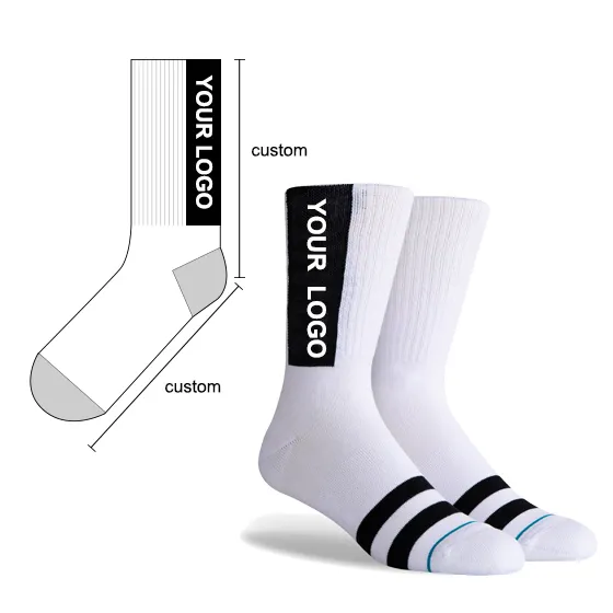 Personalized White Black Design Your Own Pattern Men Tube Customized Logo Sox Crew Custom Oem Socks