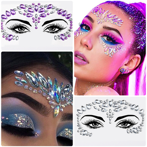 وشم وجه ثلاثي الأبعاد جذاب وشم مؤقت ملصقات مرصعة بأحجار الراين وشم على شكل جوهرة للتأثيرات التنكرية للسيدات - Product Image 3