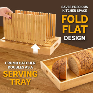 Adjustable Bamboo <b>Bread</b> Slicer With Foldable Rails And Crumb Tray For Baking Pastry Tools - Product Image 4