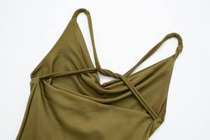 2024 verde militar Spaghetti Trager Zuruck Aushohlen Khaki Farbe <span class=keywords><strong>Lassig</strong></span> Sommer Frauen Lange Slip Kleid - Product Image 4