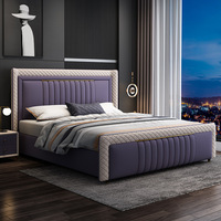 Ensemble de Meubles de Chambre Haut de Gamme, Lit Luxe King Size Moderne Gris, Cadre de Lit Double en Cuir Confortable pour Chambre à Coucher