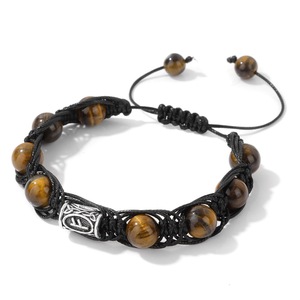 Pulsera de Piedra Ojo de Tigre Natural de 10 mm con Runas Vikingas, Hecha a Mano, Trenzada, Ajustable, <span class=keywords><strong>para</strong></span> Parejas, Joyería Nórdica, Pulseras, Regalo al por Mayor - Product Image 6