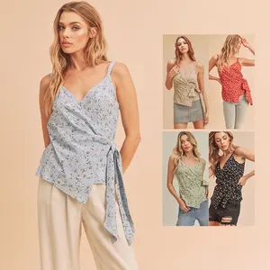 Summer Soft Wear Slim Slip cuello en V diseño floral impreso corsé para mujer