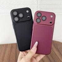 Coque de téléphone Lichicase en cuir de litchi et TPU, nouveau design avec grande fenêtre, pour iPhone 11 12 12 Pro, couleur unie simple, coque arrière