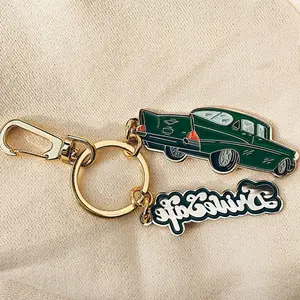 Hadiah bisnis baru grosir Korea Logo kustom mobil logam Laser pengukir gantungan kunci gantungan kunci keras Enamel gantungan kunci