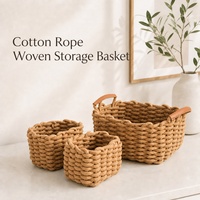 Panier de rangement en corde de coton tressée de style nordique avec poignée, grande et petite taille, panier organisateur de cosmétiques, bac de rangement